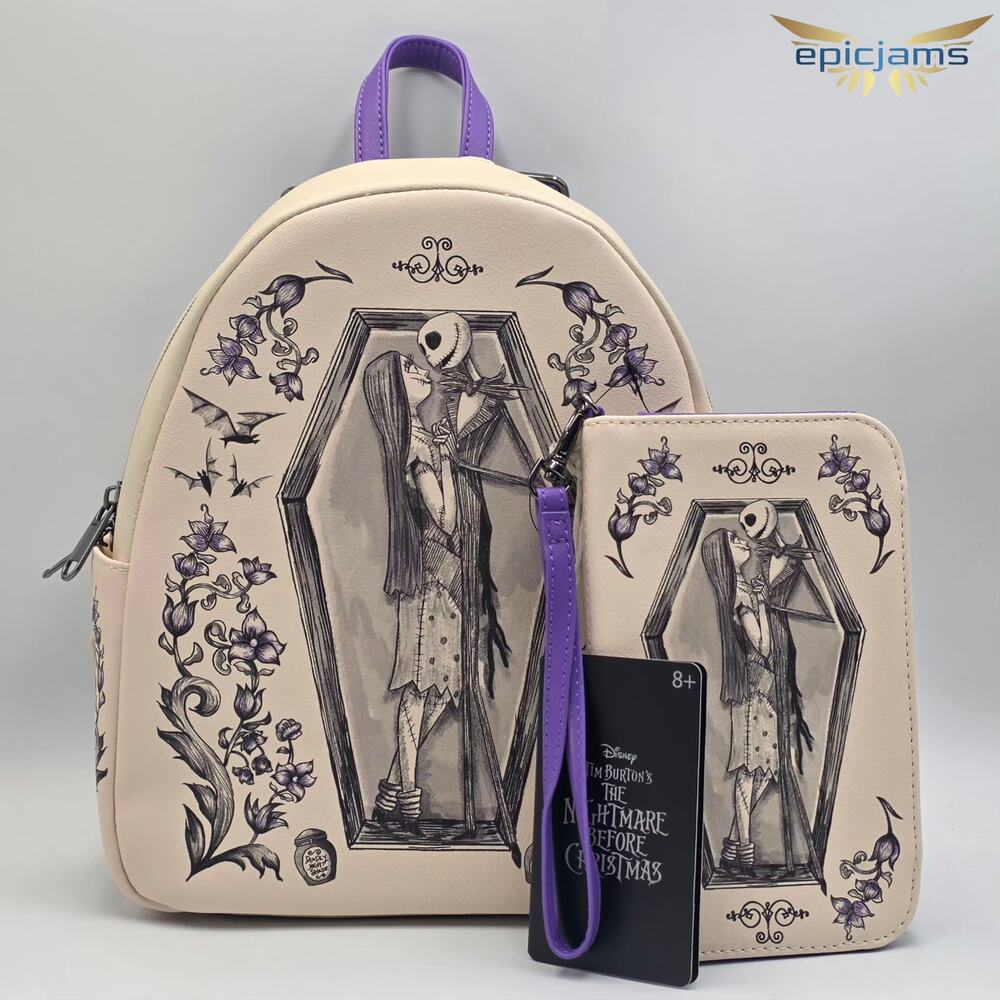 Loungefly Disney Nightmare Before Christmas Jack & Sally Coffin Backpack Set